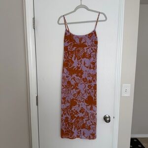 Wayf Purple and Orange Floral Midi Dress